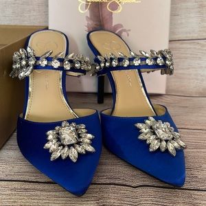 Jessica Simpson cobalt blue satin and rhinestone pumps NIB women's sz 8